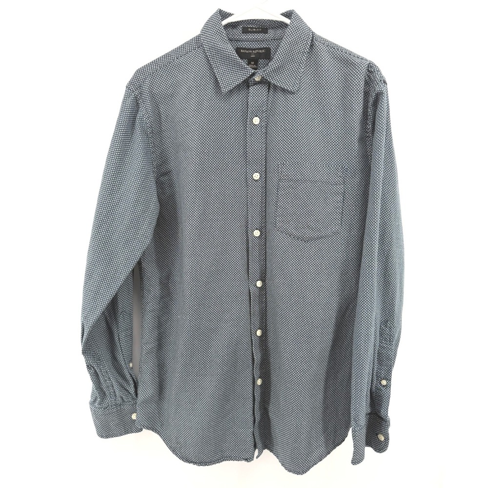 Banana Republic Slim Fit Blue Linen Cotton Button Down Shirt Preppy Office Men M
